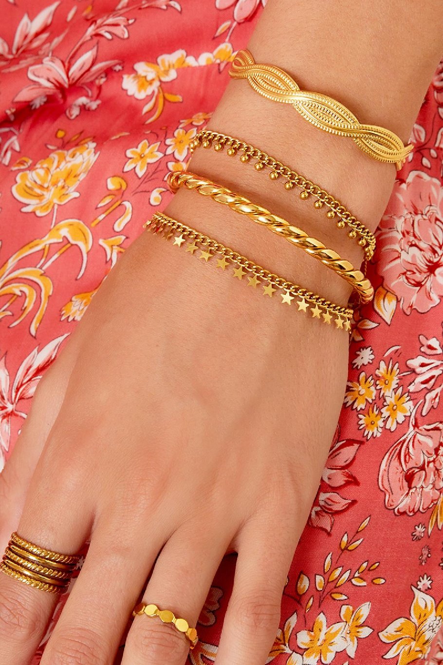 Bracciale in Acciaio Inossidabile Bracciale Stelle Gold Stainless Steel Immagine3